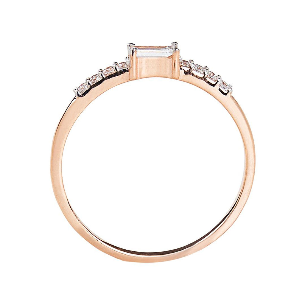 Diamond Baguette Engagement 10kt Rose Gold Ring - FineColorJewels