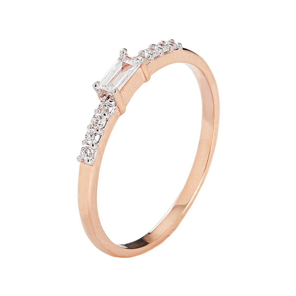 Diamond Baguette Engagement 10kt Rose Gold Ring - FineColorJewels