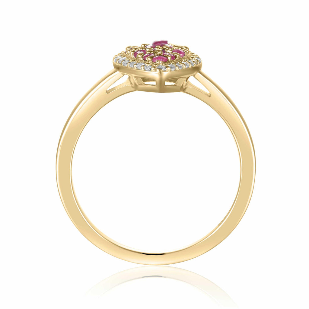 Natural Ruby Heart Cocktail Ring in Gold Plated Silver Red Ruby Statement Heart Ring- FineColorJewels