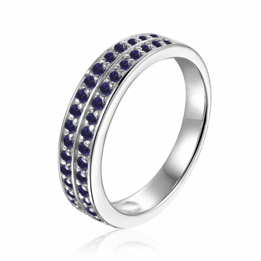 Sapphire Dual Eternity Ring in 925 Sterling Silver - FineColorJewels