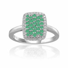 Load image into Gallery viewer, Natural Emerald Cocktail Ring in Sterling Silver Emerald Statement Ring for Women Square Statement Ring Green Gemstone Statement Ring- FineColorJewels