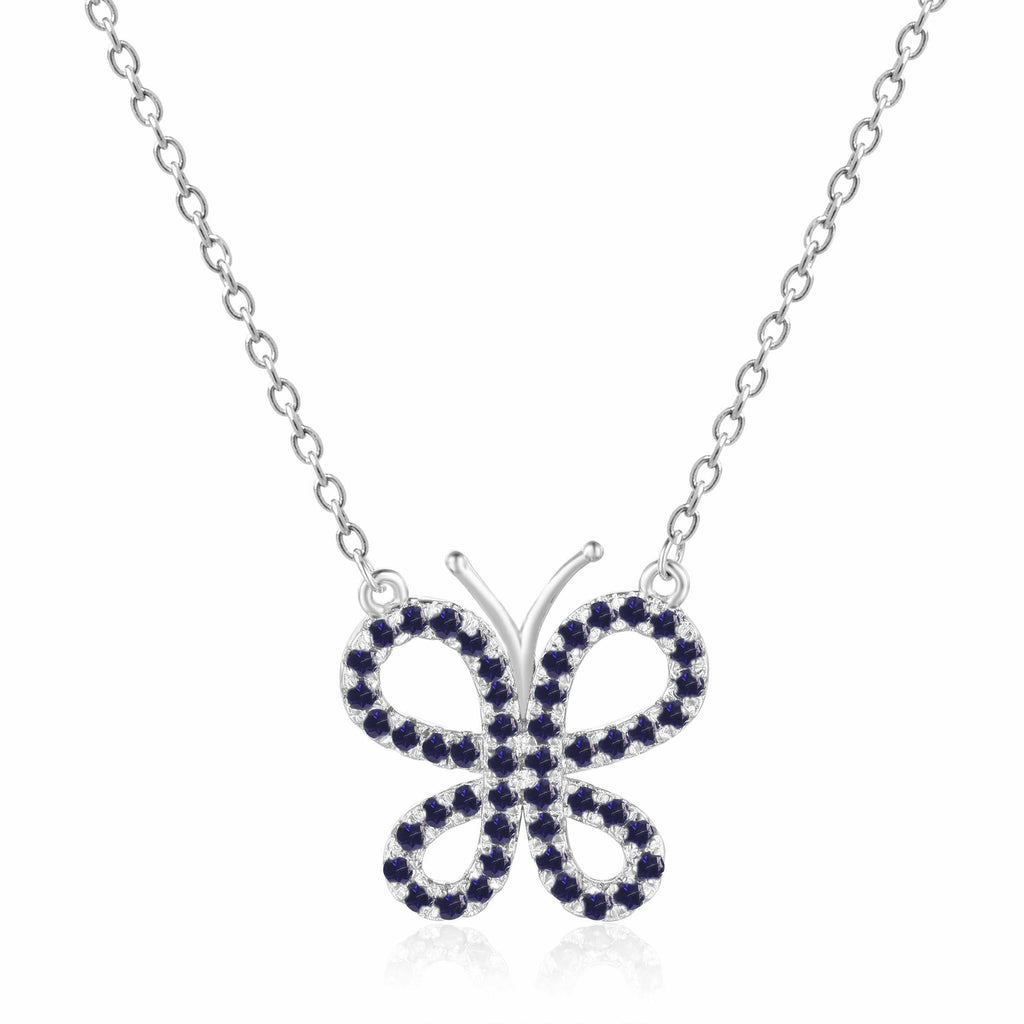 Blue Sapphire Butterfly Necklace - FineColorJewels