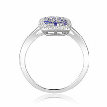 Load image into Gallery viewer, Blue Cluster Ring Sapphire Ring Natural Sapphire Cocktail Ring in Sterling Silver Sapphire Statement Ring for Women Square Statement Ring