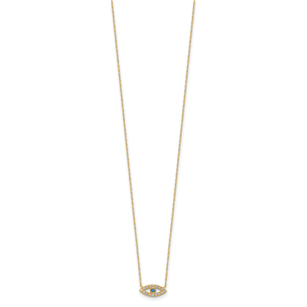 10K Gold CZ Evil Eye Necklace Silver