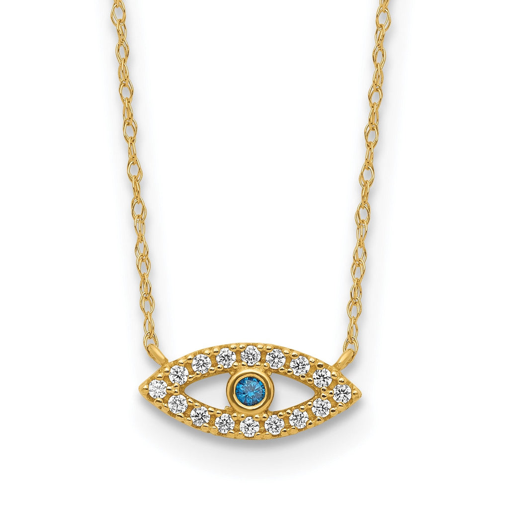 10K Gold CZ Evil Eye Necklace Silver