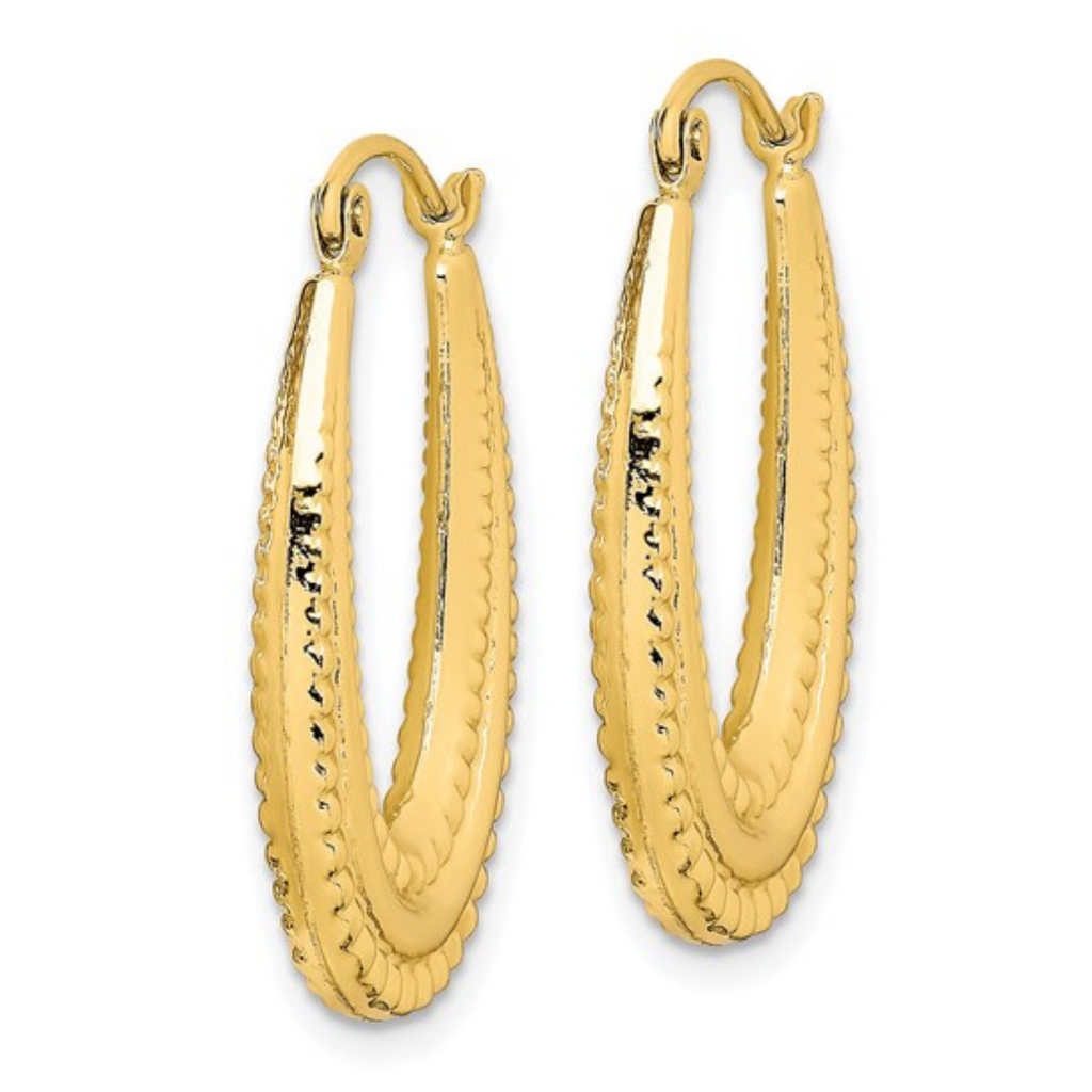 10K Yellow Gold Oval Hollow Hoop Earrings