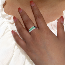 Load image into Gallery viewer,  Natural Emerald Statement Ring with Moissanite Sterling Silver Chunky Ring 