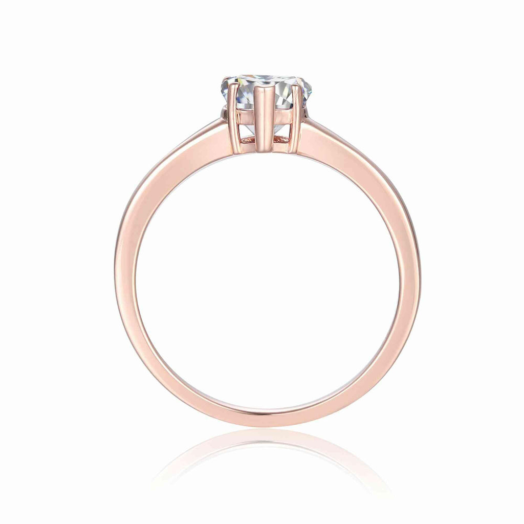 Heart Moissanite Solitaire Ring in Rose Gold Plated Sterling Silver - FineColorJewels