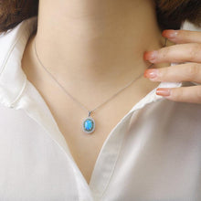 Load image into Gallery viewer, Blue Opal Oval Halo Necklace - FineColorJewels