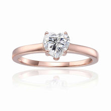 Load image into Gallery viewer, Heart Moissanite Solitaire Ring in Rose Gold Plated Sterling Silver - FineColorJewels