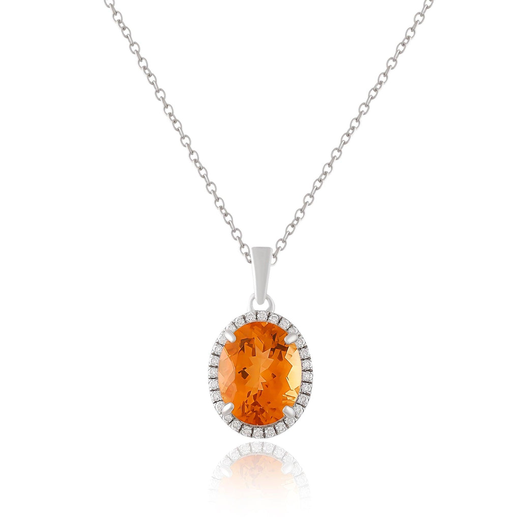 Natural Citrine Pendant Necklace with Round Moissanite Accents Oval Citrine Halo Pendant  Natural Citrine Pendant Necklace - FineColorJewels