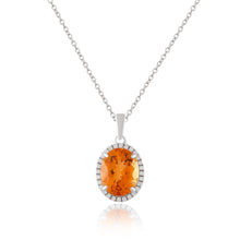 Load image into Gallery viewer, Natural Citrine Pendant Necklace with Round Moissanite Accents Oval Citrine Halo Pendant  Natural Citrine Pendant Necklace - FineColorJewels