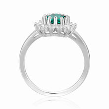 Load image into Gallery viewer, Silver Green Statement Ring Green Heart Cocktail Ring - FineColorJewels