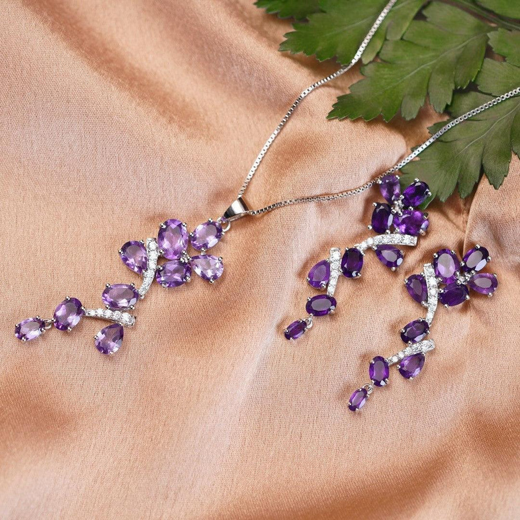 Natural Amethyst Leaf Jewelry Set Fine Color Jewels Amethyst Pendant Necklace, Amethyst Jewelry, Amethyst Necklace and Earrings Set, Amethyst Solitaire Necklace, Amethyst Stud Earrings, best gift for girls, best gift for women, dla-dm-discount-all-154898, February Birthstone Jewelry, gift for her, Gift for Mom, gift for women, gift from daughter, Healing Gemstone Pendant, Natural Amethyst Jewelry Set, Purple Gemstone Jewelry, Sterling Silver Amethyst Jewelry, Valentine's Day gift