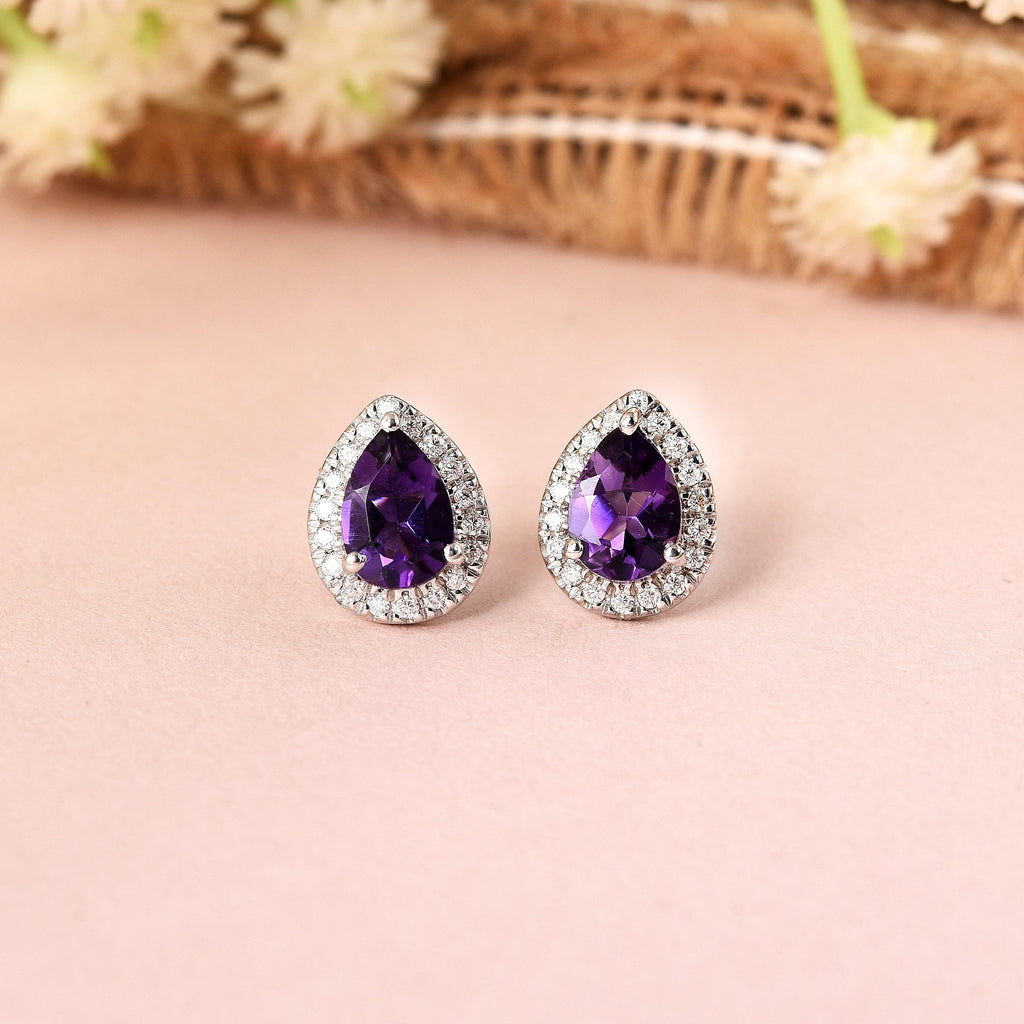 Natural Amethyst Teardrop Stud Earrings Fine Color Jewels Amethyst Jewelry, Amethyst Promise Studs, best gift for girls, best gift for women, Christmas gift, dla-dm-discount-all-154898, Engagement Studs, February Birthstone, gift for her, Gift for Mom, gift for women, gift from daughter, gift ideas for her, gifts for her, Mother's Day Gift, New Year gift, Purple Amethyst Studs, Teardrop Halo Studs, Valentine's Day gift