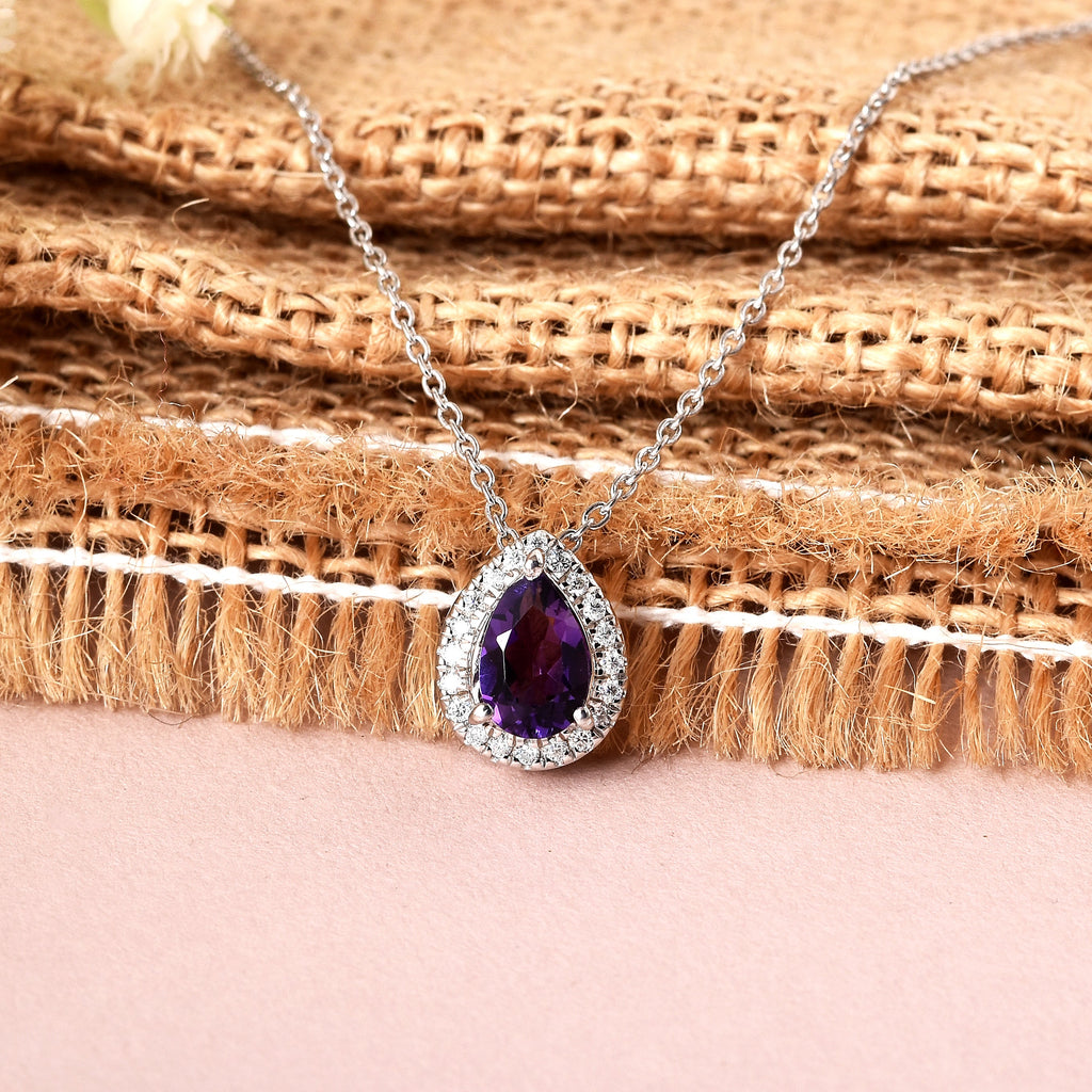 Natural Amethyst Teardrop Pendant Necklace