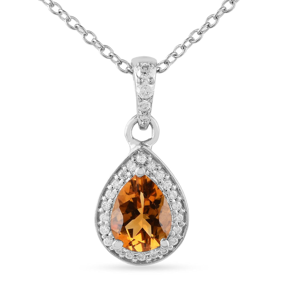 Natural Citrine Teardrop Pendant Necklace FineColorJewels 925 Sterling Silver, dla-dm-discount-all-154898, Halo Pendant Necklace, Natural Citrine Pear Pendant, Necklace Wedding Gift, November Birthstone Necklace Teardrop, Yellow Gemstone Necklace