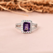 Load image into Gallery viewer, Natural Amethyst Octagon Halo Ring