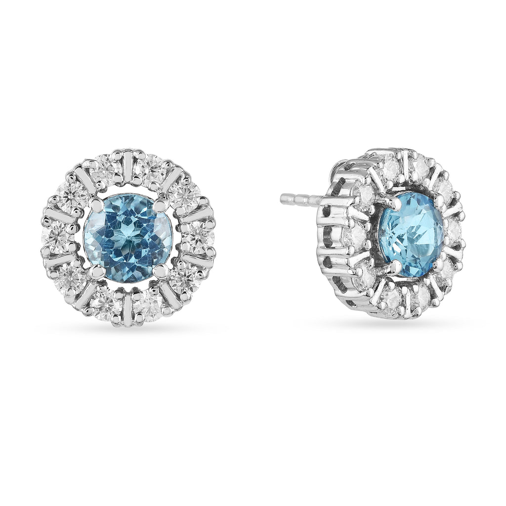 Natural Blue Topaz Halo Stud Earrings