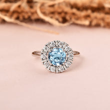 Load image into Gallery viewer, Natural Blue Topaz Round Halo Ring