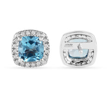 Load image into Gallery viewer, Natural Blue Topaz Halo Stud Earrings