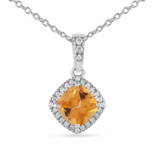 Load image into Gallery viewer, Natural Citrine Cushion Halo Pendant Necklace Fine Color Jewels CITRINE HALO NECKLACE, dla-dm-discount-all-154898, NATURAL CITRINE NECKLACE, STERLING SILVER JEWELRY, WEDDING GIFT IDEAS