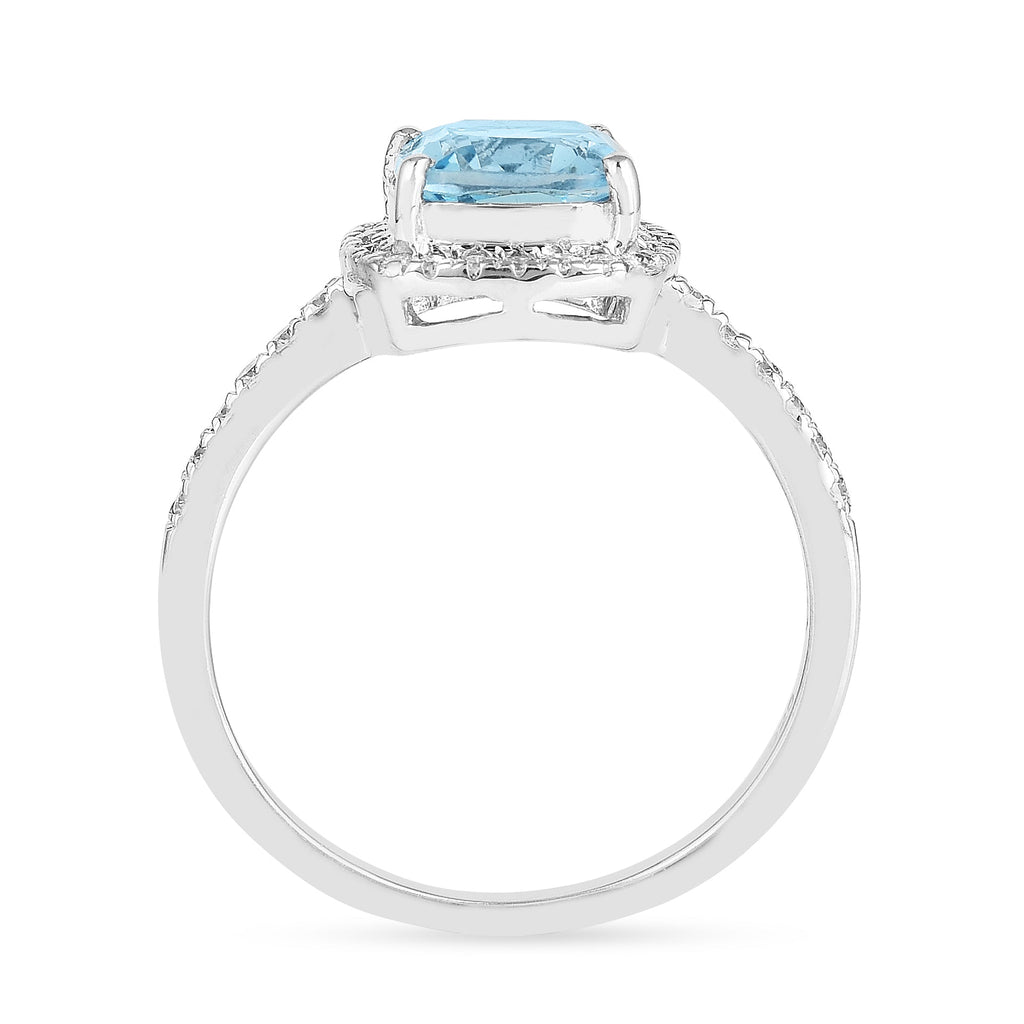 Natural Blue Topaz Cushion Halo Ring