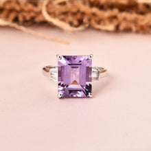 Load image into Gallery viewer, purple Amethyst Ring	Large Amethyst Ring	February Birthstone	purple cocktail ring	purple silver ring	natural amethyst	ring gift for her	purple jewlery gift	feb birthday gift	purple statement	match ring for gown	purple amethyst gift	ring gift for women