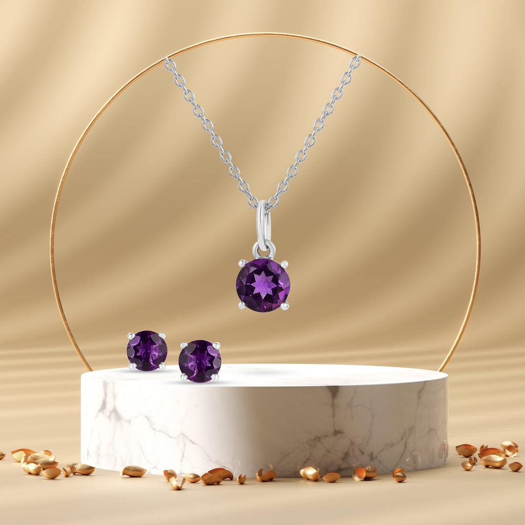 Purple Solitaire Amethyst Jewelry Set Fine Color Jewels Amethyst, Amethyst Jewelry, Amethyst Necklace, dla-dm-discount-all-143240, dla-dm-discount-all-154898, natural amethyst, New, purple amethyst