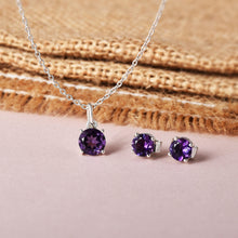 Load image into Gallery viewer, Purple Solitaire Amethyst Jewelry Set Fine Color Jewels Amethyst, Amethyst Jewelry, Amethyst Necklace, dla-dm-discount-all-143240, dla-dm-discount-all-154898, natural amethyst, New, purple amethyst