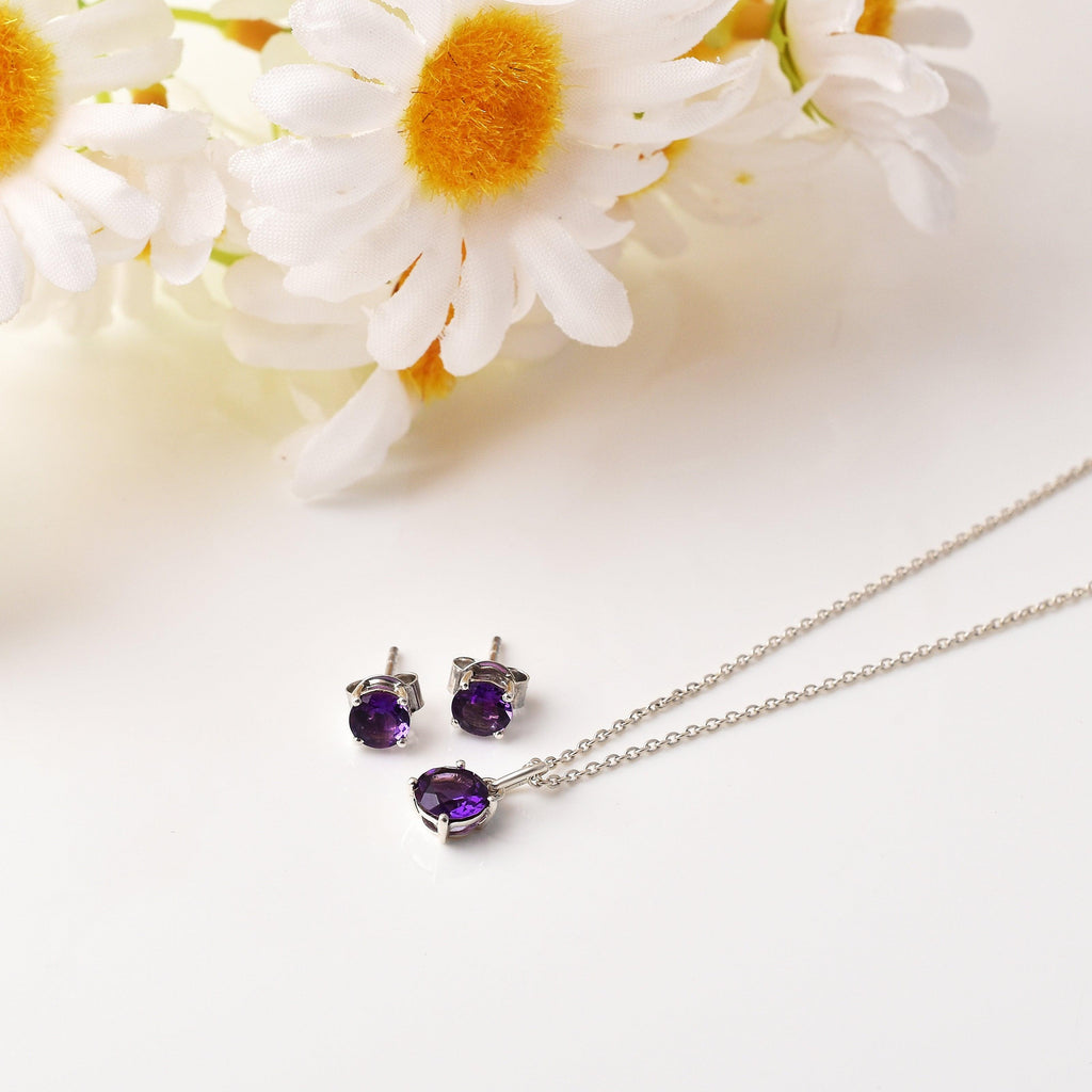 Purple Solitaire Amethyst Jewelry Set Fine Color Jewels Amethyst, Amethyst Jewelry, Amethyst Necklace, dla-dm-discount-all-143240, dla-dm-discount-all-154898, natural amethyst, New, purple amethyst