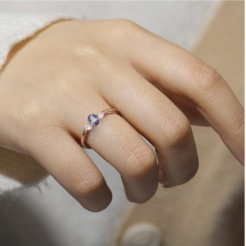 Alexandrite Three Stone Teardrop Ring