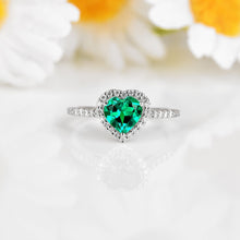 Load image into Gallery viewer, Colombian Created Emerald Halo Heart Ring Fine Color Jewels best gift for girls, best gift for women, Christmas gift, Dainty Birthstone Ring, dainty emerald ring, dla-dm-discount-all-154898, Emerald halo ring, Emerald pave ring, emerald ring for her, gift for her, Gift for Mom, gift for women, gift from daughter, Halo Heart Promise Ring, Heart Gemstone Ring, Heart Wedding Ring, Lab Created Emerald Ring, may birthstone ring, Mother&#39;s Day Gift, New Year gift, Valentine&#39;s Day gift