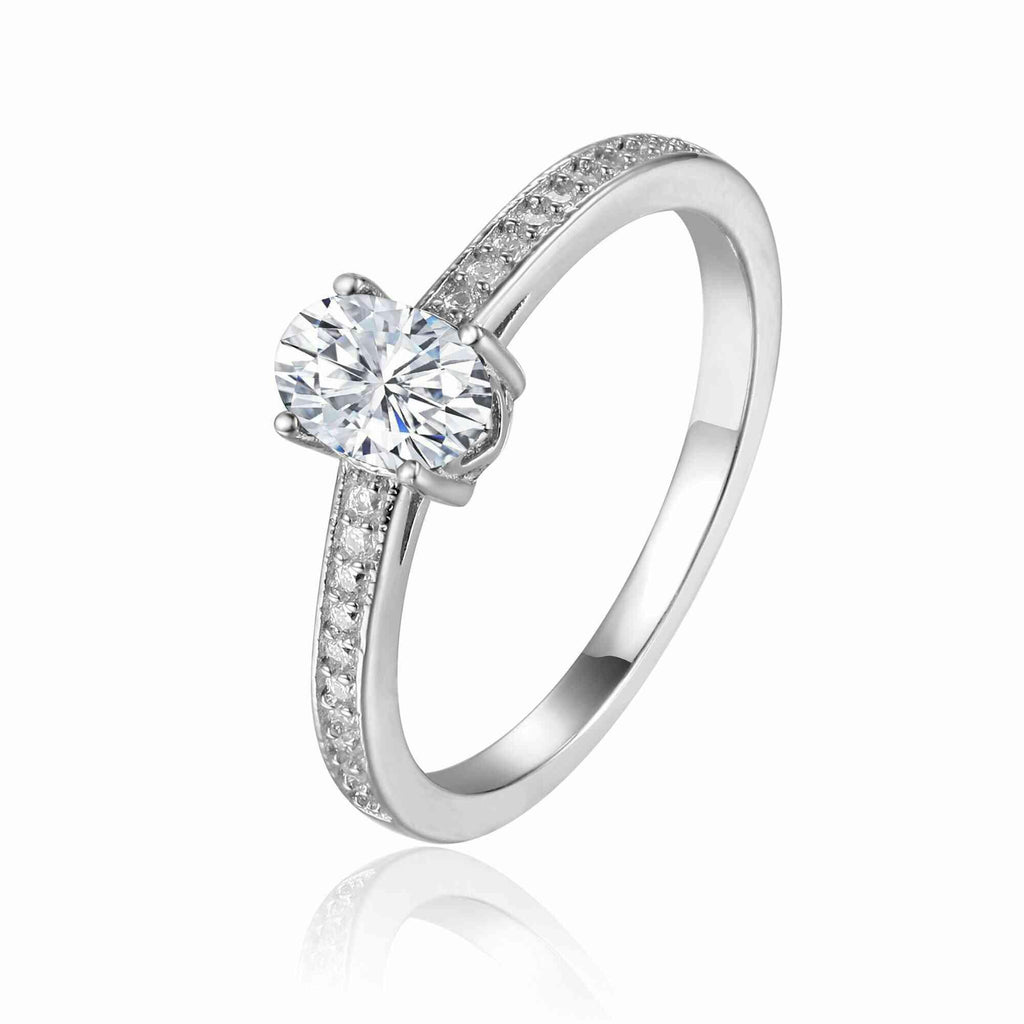 Moissanite Solitaire Ring with Moissanite Accents in Sterling Silver - FineColorJewels