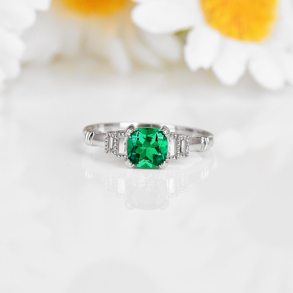 Colombian Created Emerald Five Stone Ring