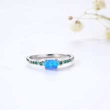 Load image into Gallery viewer, Oval Blue Opal Dainty Proposal Ring For Her - FineColorJewels