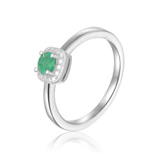 Load image into Gallery viewer, Natural Emerald Halo Solitaire Ring with Accents in 925 Sterling Silver - FineColorJewels