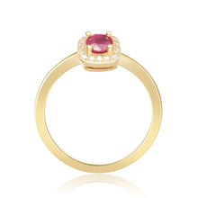 Load image into Gallery viewer, Ruby Square Ring Red Stacking Ring Natural Ruby Halo Solitaire Ring in Yellow Gold Plated Silver Yellow Gold Plated Stackable Ring Gift