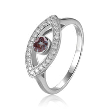 Load image into Gallery viewer, Rhodium plated sterling silver ring, created color changing gemstone