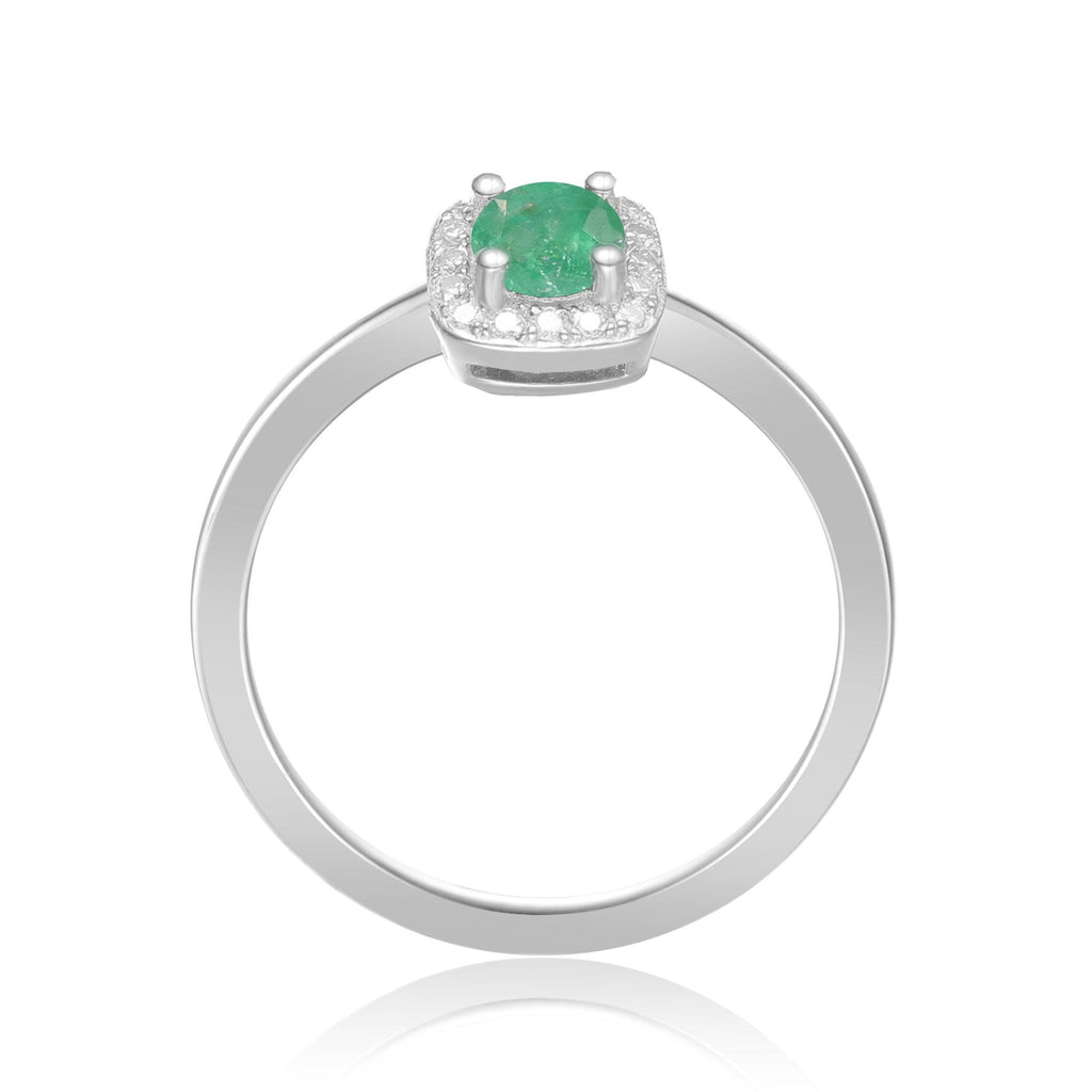 Rhodium Plated Sterling Silver Dainty Stackable Ring Emerald Stacking Ring Gift For Women- FineColorJewels