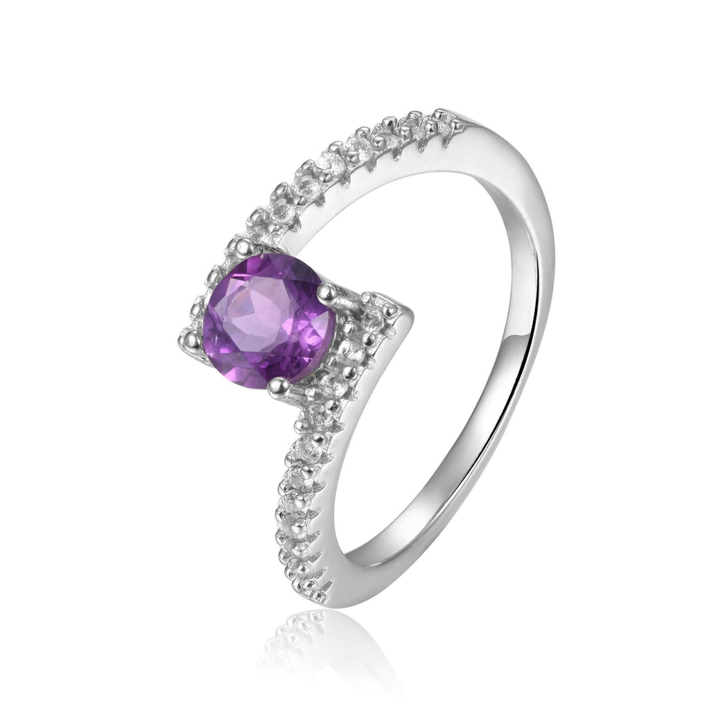 Elegant Natural Amethyst Round Shaped Ring with White Sapphire - FineColorJewels