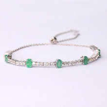 Load image into Gallery viewer, Genuine Green Emerald Bracelet Silver Dainty Emerald Tennis Bracelet  Emerald Adjustable Bracelet - FineColorJewels