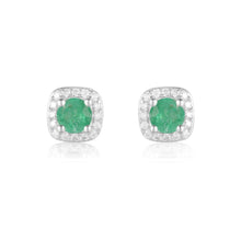 Load image into Gallery viewer, Genuine  Emerald Halo Earrings - FineColorJewels