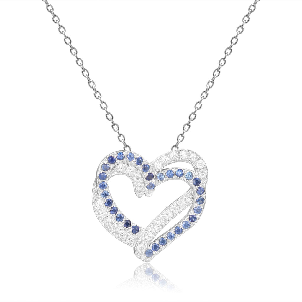 Blue Sapphire Open Heart Necklace - FineColorJewels