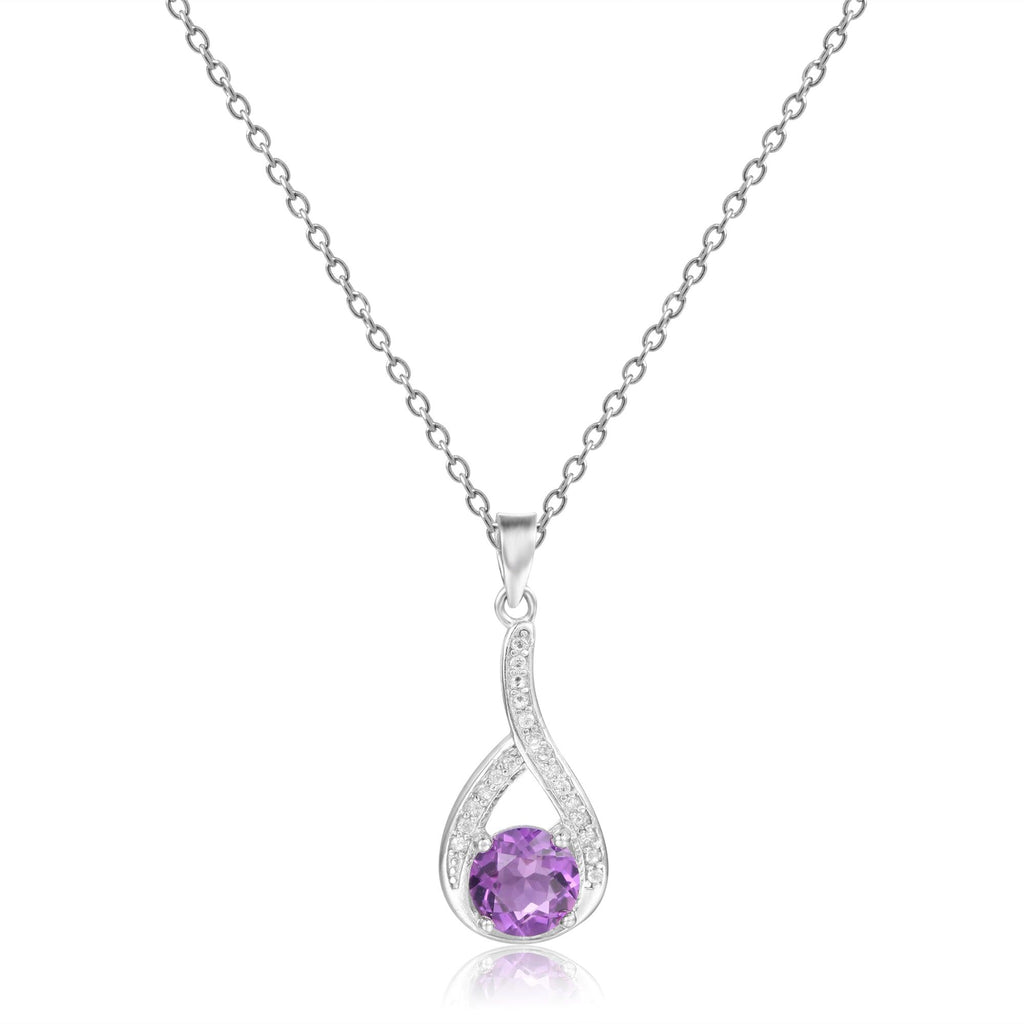 Amethyst Round Pendant Necklace - FineColorJewels