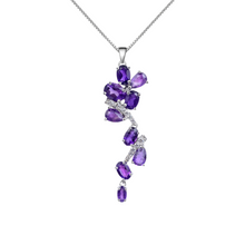 Load image into Gallery viewer, natural amethyst pendant necklace, amethyst leaf flower pendant, amethyst and CZ pendant, sterling siver jewelry