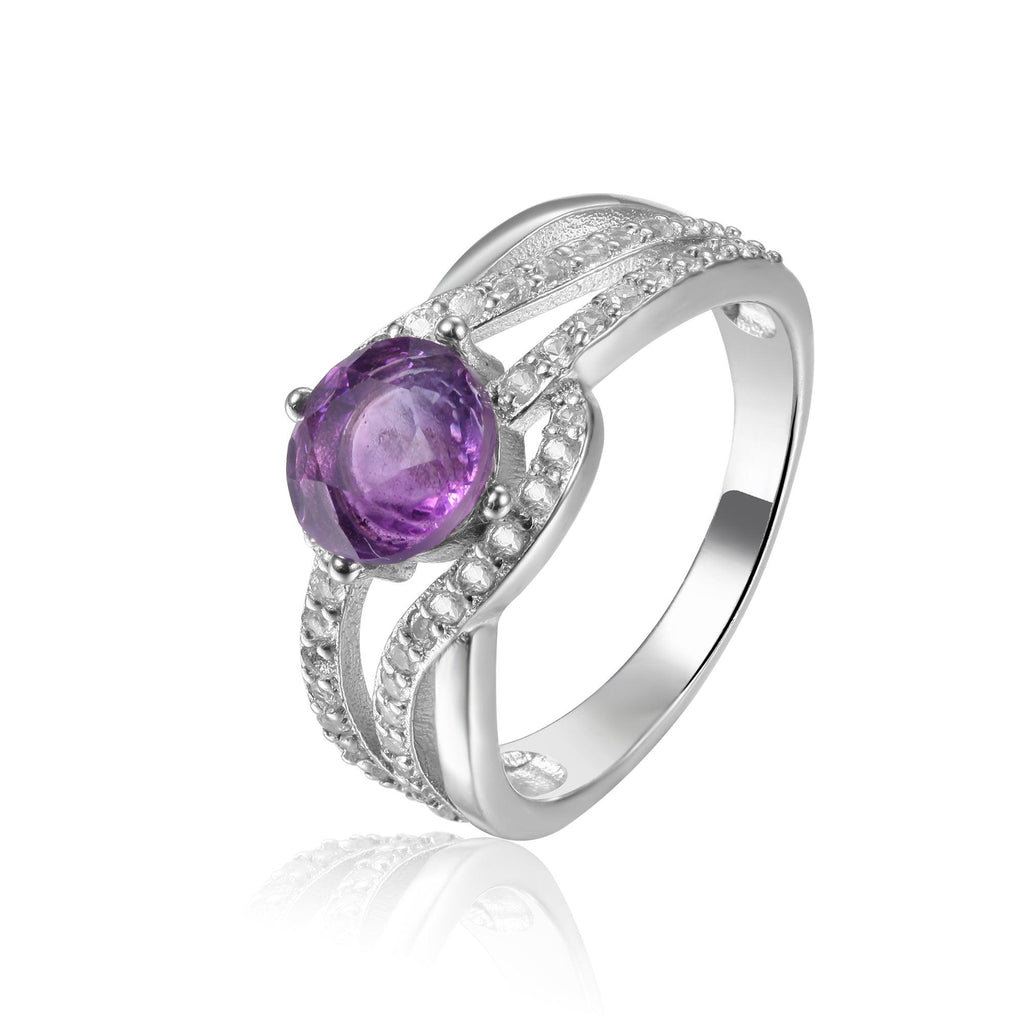 Luxurious Round cut Natural Amethyst Ring with White Sapphire - FineColorJewels