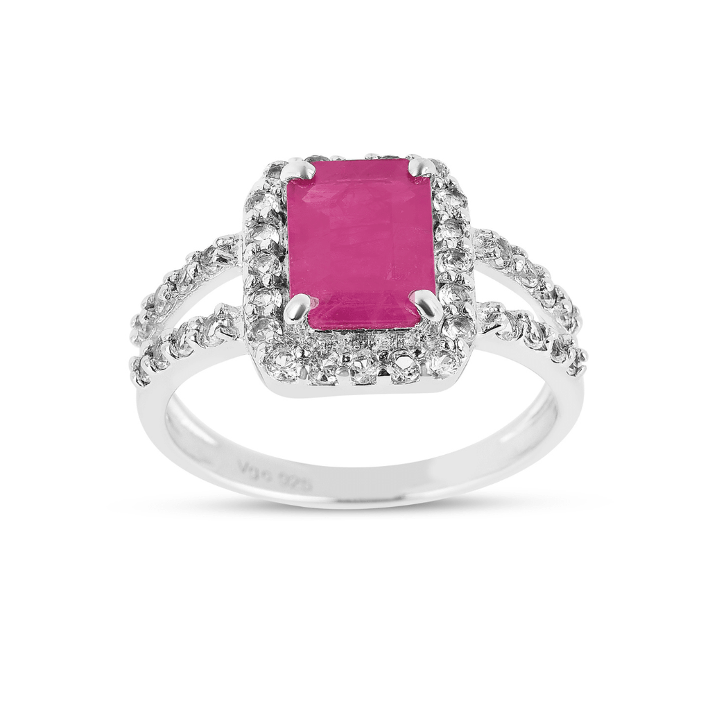 Natural Ruby Split Band Octagon Ring, Octagon ruby in 925 sterling silver band