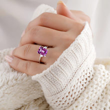 Load image into Gallery viewer, purple Amethyst Ring	Large Amethyst Ring	February Birthstone	purple cocktail ring	purple silver ring	natural amethyst	ring gift for her	purple jewlery gift	feb birthday gift	purple statement	match ring for gown	purple amethyst gift ring gift for women