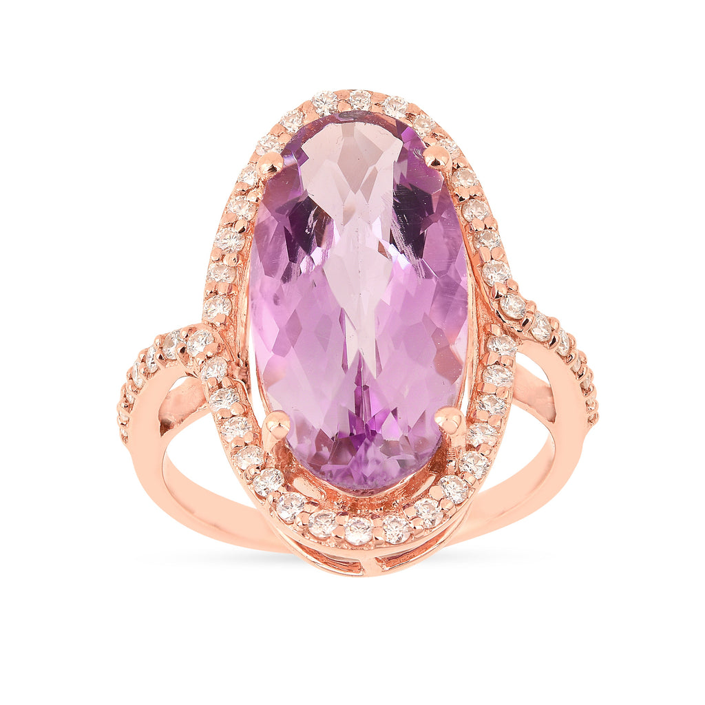 Amethyst Oval Halo Ring, Oval pink amethyst halo ring, 18K rose gold plated amethyst ring for women
